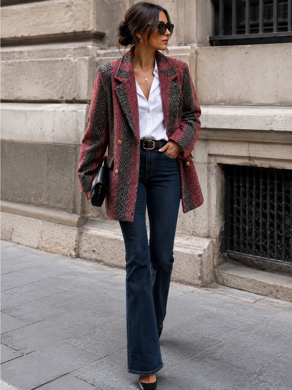 Vintage Oversized Striped Herringbone Blazer | Statement Jacket | Shoulder Pads